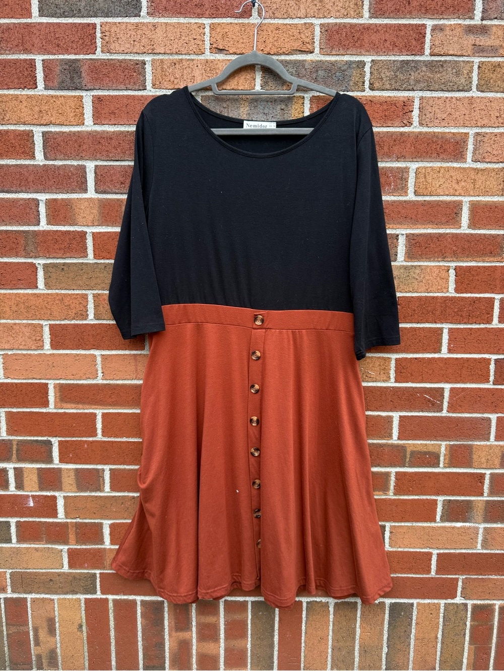 Nemidor Black & Rust Colorblock Midi Dress Size 16